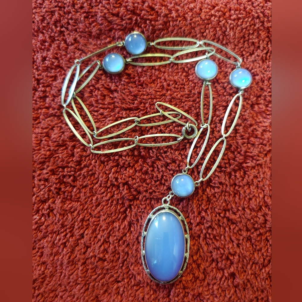 Vintage-style Blue Glass (Moonstone)Pendant Necklace - Women Jewelry